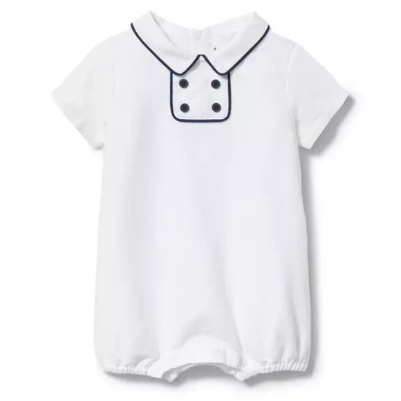 Janie and Jack Other - Linen/cotton White Baby Romper with navy Trim